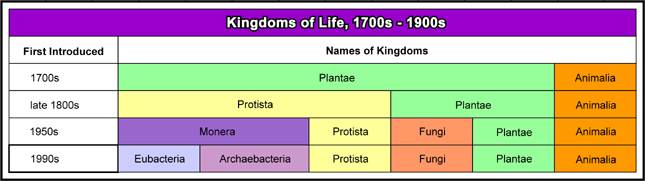 Kingdoms of Life, 1700s - 1990s