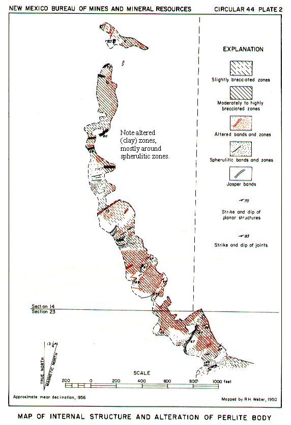 Map of internal structure and alteration of perlite body