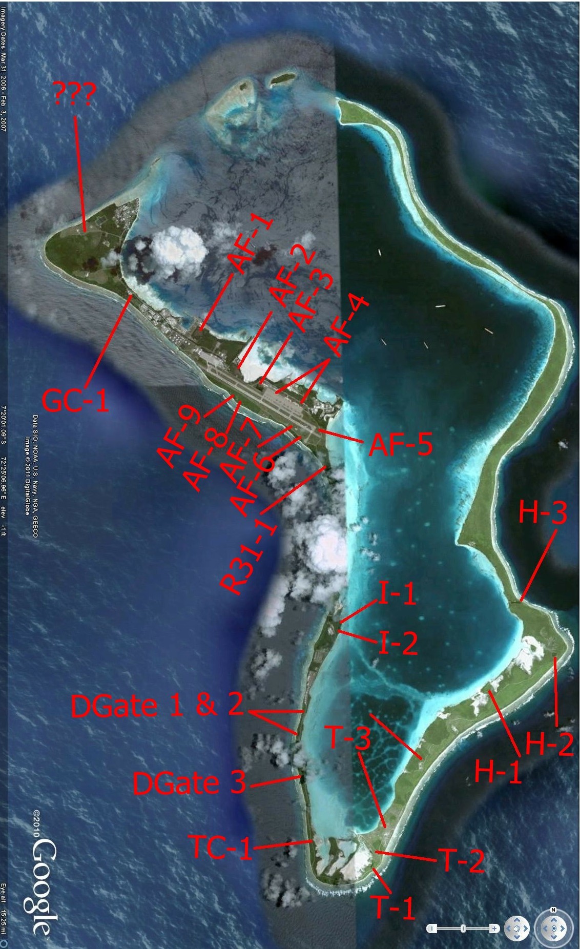 Location of freshwater
            marshes and ponds on Diego Garcia Atoll