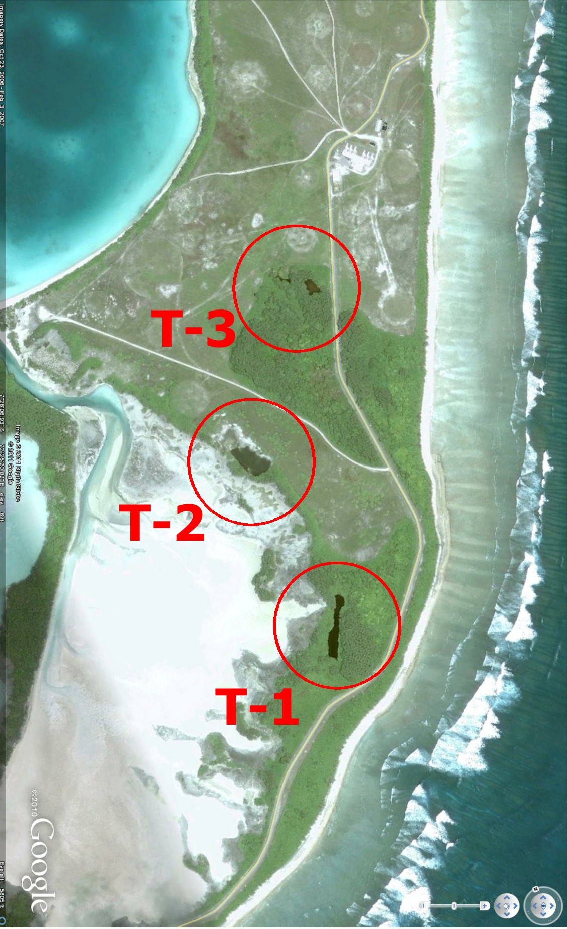 Freshwater ponds near
            T-Site on Diego Garcia Atoll