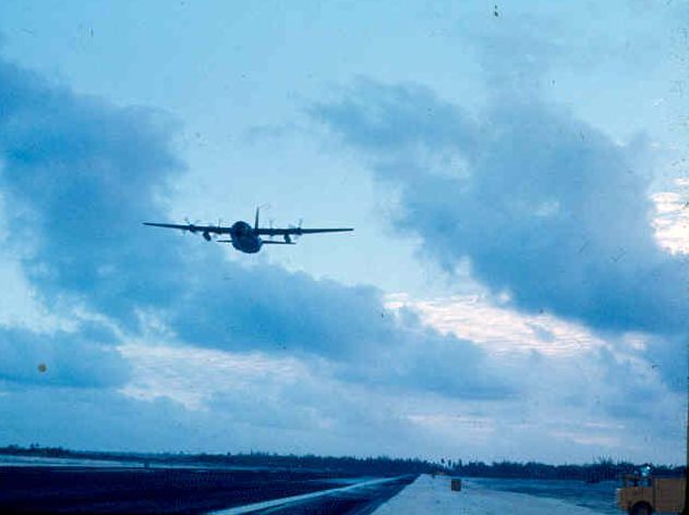 First
                  fixed wing airplane to land on Diego Garcia, 28 July
                  1971