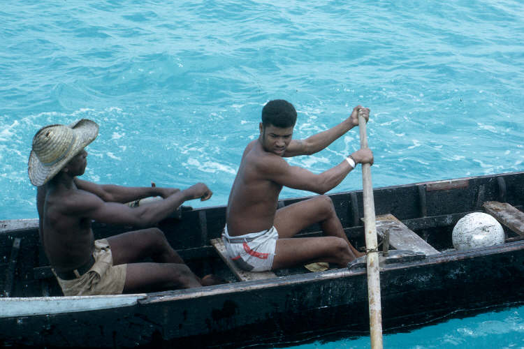 Diego Garcia Workers
                    in Boat 1969