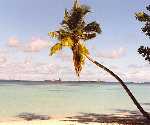 Ships in the Diego Garcia Lagoon
          - seen from the R&R Center