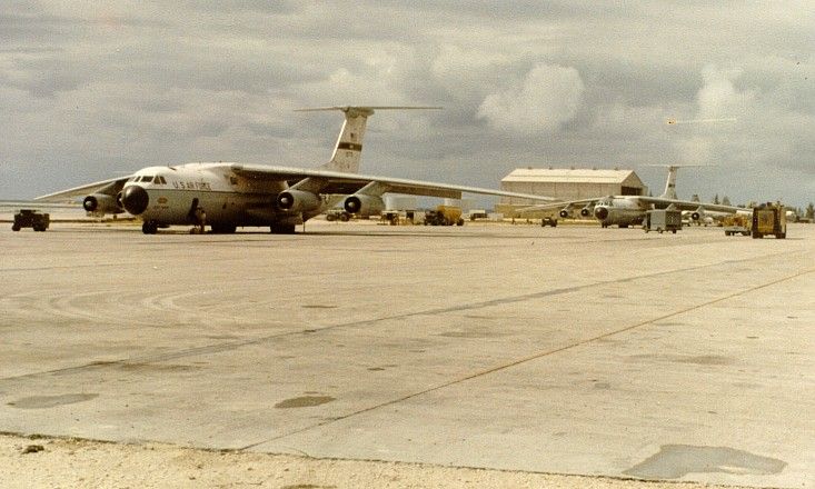 C-141s on the MAC Ramp at
                    Diego Garcia, 1981