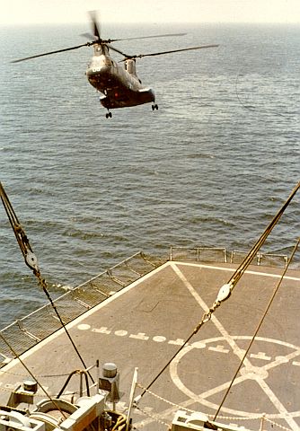 Helo Ops, USS
                  SHASTA, Masirah Oman, 1981