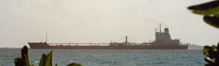 Tanker leaves lagoon, Diego Garcia,
          1987