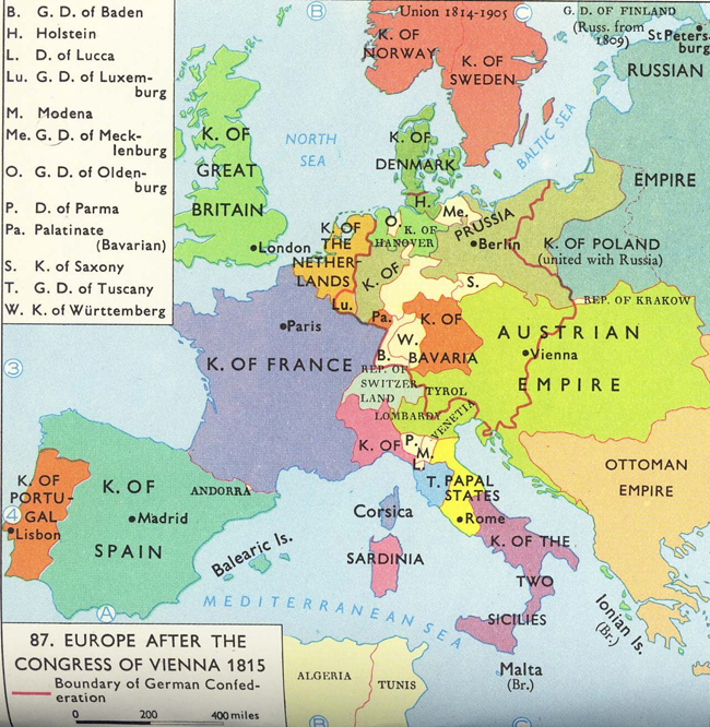 Europe after the Congress of Vienna, 1815