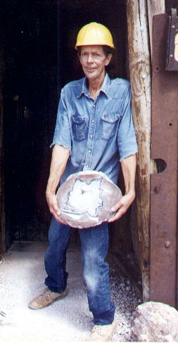 Author holding a large egg from Never Again Mine, Deming, NM