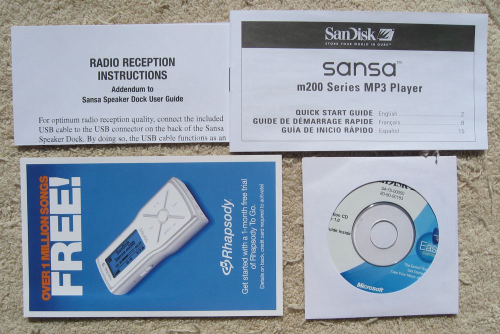 SanDisk Sansa m250 2 GB MP3 Player Complete *Brand New* Uses One AAA