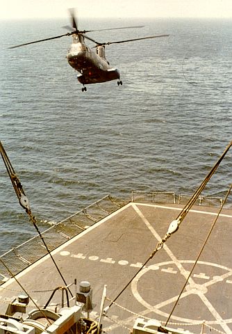 Helo Ops, USS
                  SHASTA, Masirah Oman, 1981
