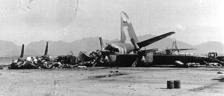 USAF C-130 destroyed by Russian 140mm Rocket at
                    Da Nang, 1966